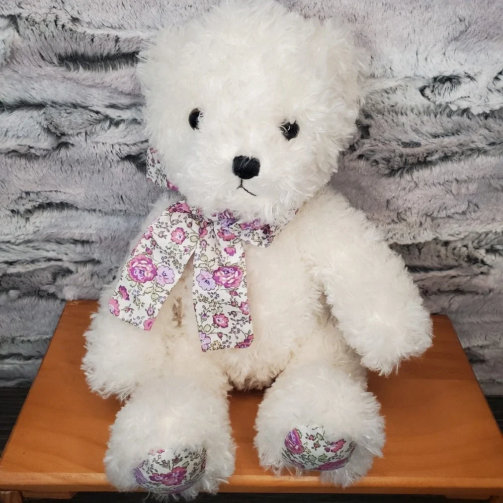 Aurora World Teddy Bear Ayla White Purple Floral Flower Bow Plush MOTHERS DAY